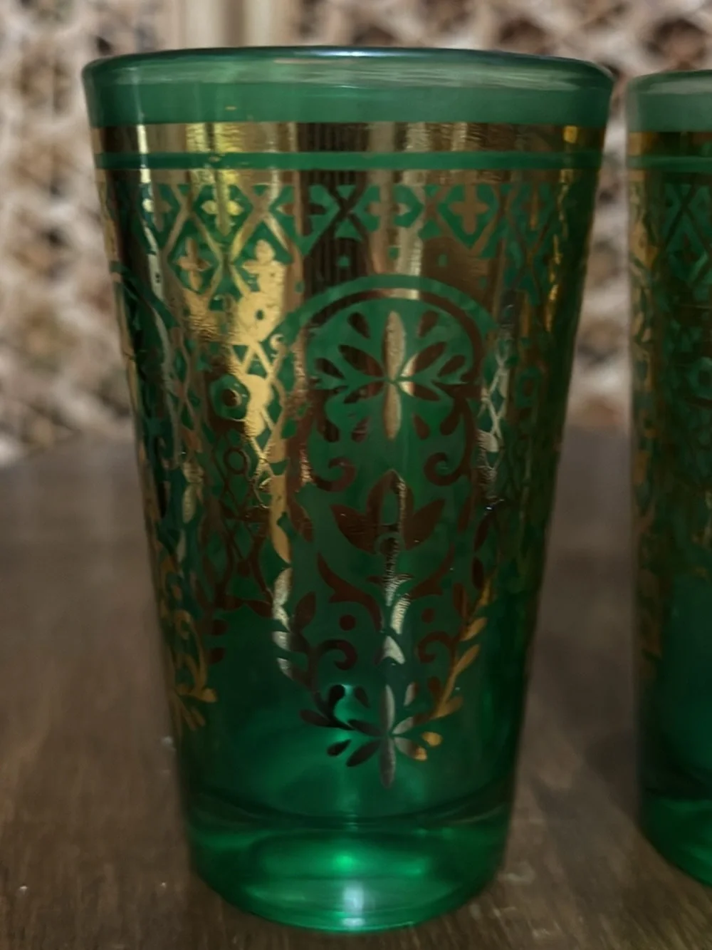 Green and Gold Decorative Glass Tumbler - Set of 2